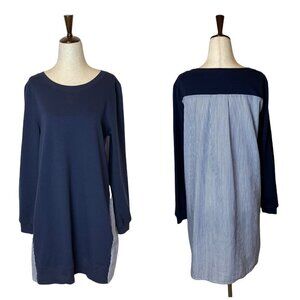 Ellison Navy Blue Pinstripe Back Pullover Long Sleeve Sweatshirt Tunic Top S